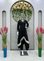 Thumbnail for Preksha Creation Indian Designer Suit on Heavy Frensh silk Fabric with Thread work and Dhoti on also Frensh silk Fabric - Black - Distacart