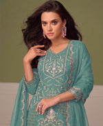 Thumbnail for KC Beautiful Sky Blue Chiffon Silk Hand Embroidery Suit For Women - Dista