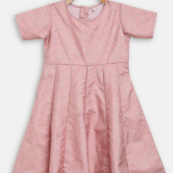 Ahalyaa Pink Poly Silk Gold Print Girl's Kids Dress For Girls - Distacart