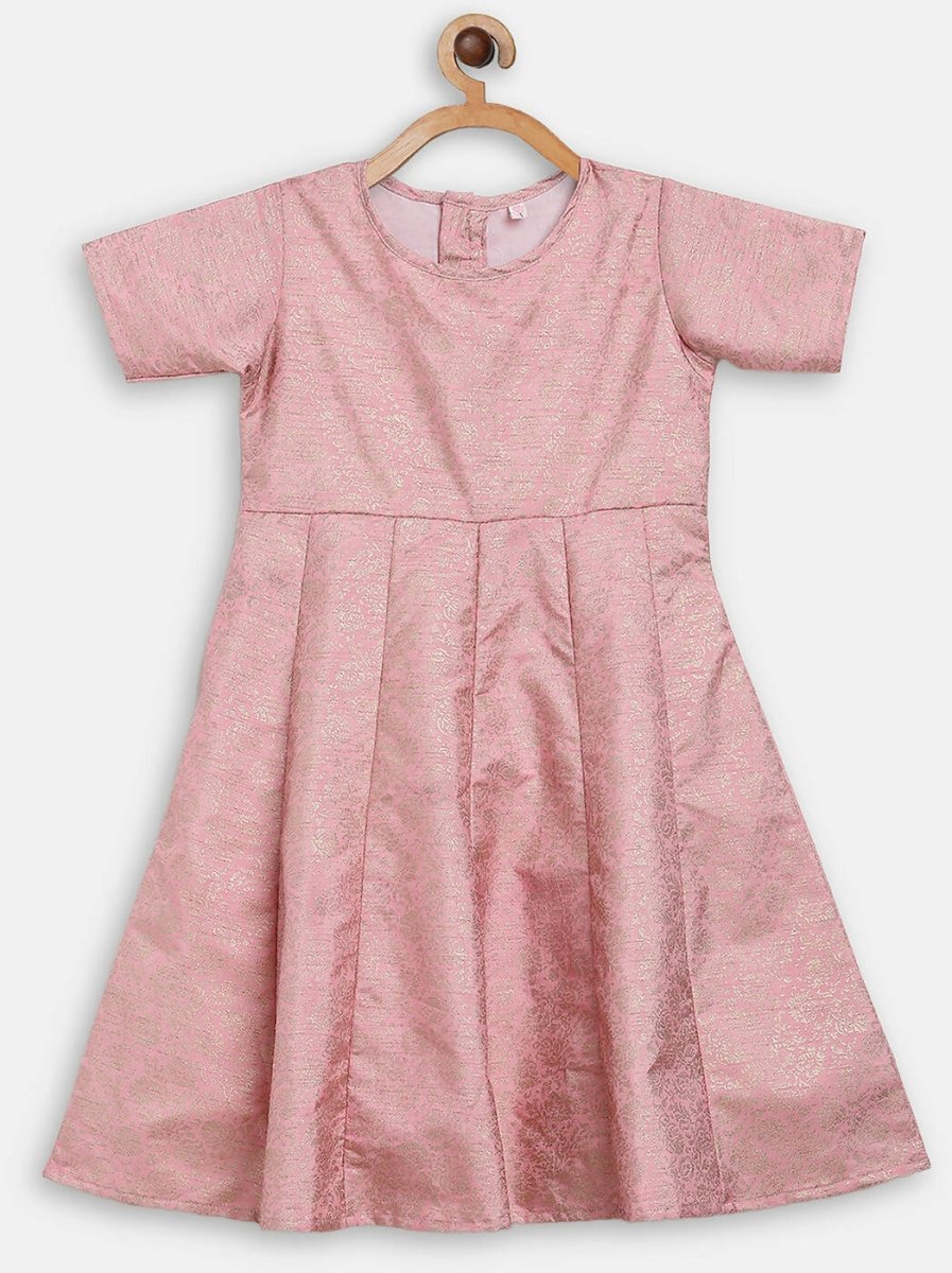 Ahalyaa Pink Poly Silk Gold Print Girl's Kids Dress For Girls - Distacart