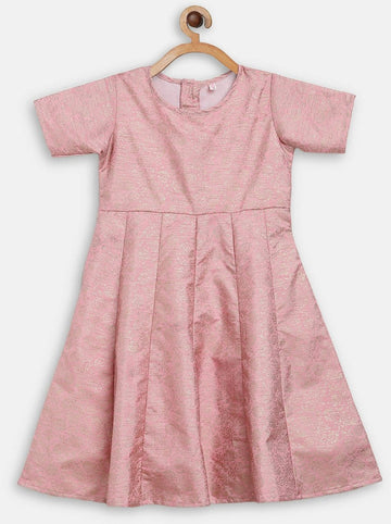 Ahalyaa Pink Poly Silk Gold Print Girl's Kids Dress For Girls - Distacart