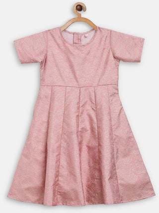 Ahalyaa Pink Poly Silk Gold Print Girl's Kids Dress For Girls - Distacart