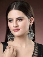 Thumbnail for NVR Women's Silver-Plated Oxidised Contemporary Drop Earrings - Distacart