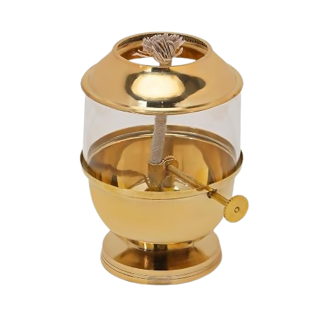 Not Available Pure Brass Akhand Jyot Diya with Borosilicate Glass Cover - Dista