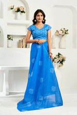 Thumbnail for Vastranavya Blue Digital Printed Linen Ready To Wear Designer Saree with Unstitched Blouse - Distacart