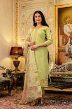 Thumbnail for The52 Lemons Women's Beautiful Viscose Shimmer Fabric Embroidered Work Straight Kurta Pant and Dupatta Set - Distacart