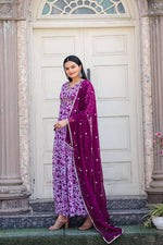 Thumbnail for Preksha Creation Women Purple Georgette Fabric Gown With Sequence Embroidery Work And Full Lining With Georgette Dupatta - Purple - Distacart