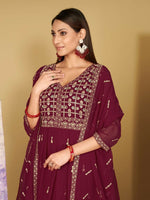 Thumbnail for Jyoti Fashion Women's Rani Pink Georgette Embroidered Anarkali Kurta Pant Set With Dupatta - Distacart