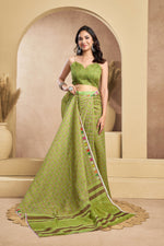 Thumbnail for Vastranavya Mehendi Digital Printed Linen Ready To Wear Designer Saree with Unstitched Blouse - Distacart