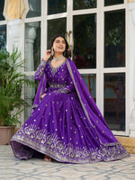 Thumbnail for Joban Fashion Purple Kurta set with Pant Art silk Thread with Sequins work