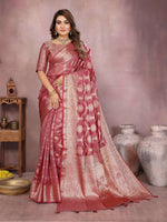 Thumbnail for Aastha Fashion Dark Pink Soft Organza Silk Weaving Saree - Distacart