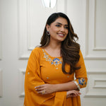 Thumbnail for The52 Orange Women's Gorgeous Viscose Fabric Embroidered Work Flared Kurta Pant and Dupatta Set - Distacart