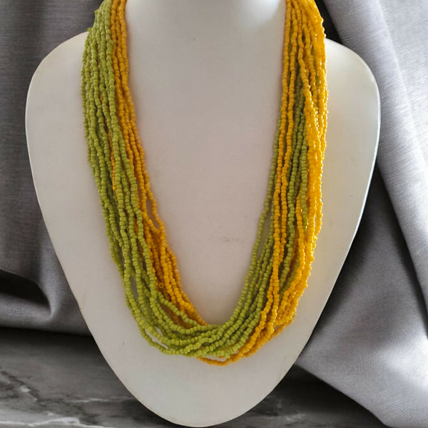 Inhanns Handmade Beaded Multilayer Necklace, 20 Layers - Neon Green & Yellow - Distacart