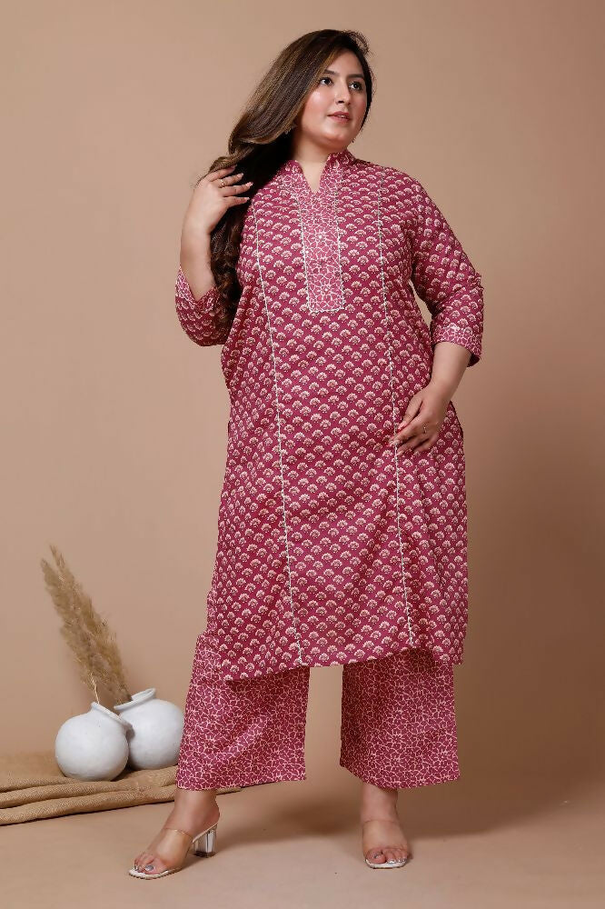 Miravan Womens Plus Size Floral Printed Cotton Kurta With Palazzo - Distacart