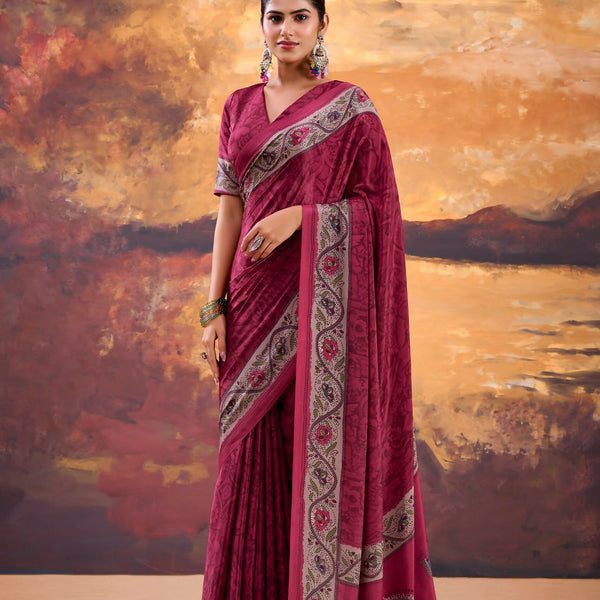 Vastranavya Pink Crepe Printed Saree with Unstitched Blouse - Distacart