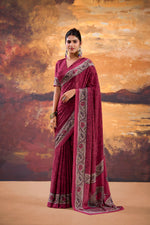 Thumbnail for Vastranavya Pink Crepe Printed Saree with Unstitched Blouse - Distacart