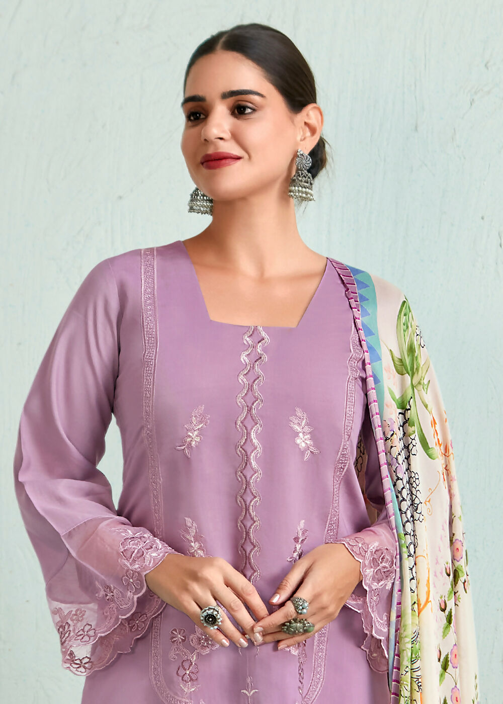 Lilac Pink Pure Muslin Resham Embroidered Salwar Suit - Emponline - Distacart
