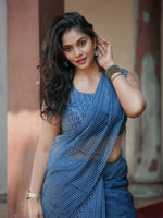 Thumbnail for Prime Volt Women's Blue Digital Print Soft Linen Saree With Blouse - Distacart