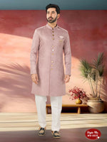 Thumbnail for Joban Fashion Men's Pink Straight Imported Tr Self-Design In Fabric Indo-Western Kurta Set - Distacart