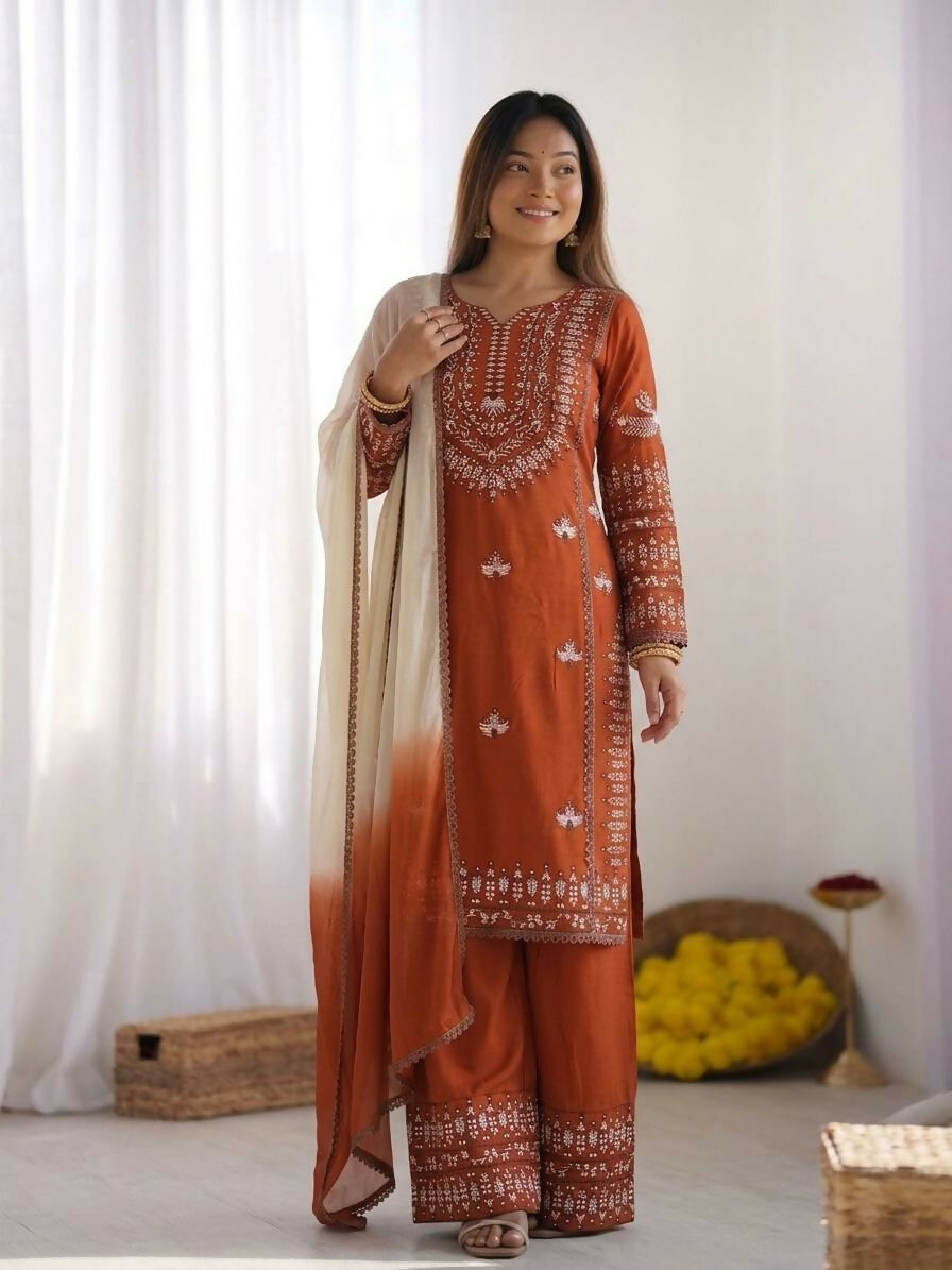 Teeya Creation Womens Trendy Stylish Embroidery Thread Work Kurta Set - Dista