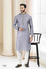 Thumbnail for Raivat Ethnic Cotton Thread Work Kurta Pajama In Grey Colour - Dista