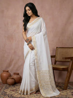 Thumbnail for Shree Shyam Fashion White Cotton Saree - Distacart