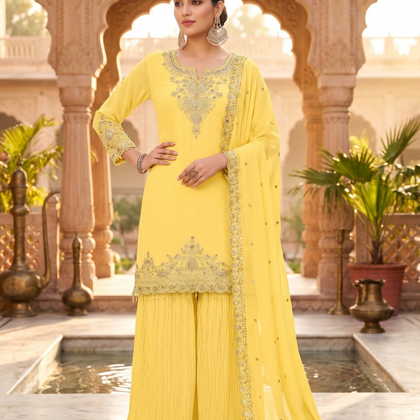 Teeya Creation Womens New Georgette Silk With Heavy Embroiedery With Sequence Work Kurta Set - Dista