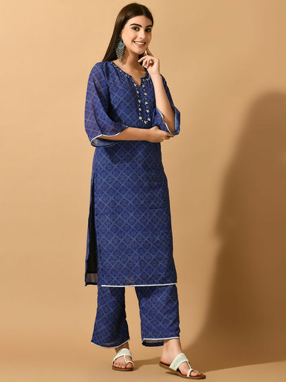 Myshka Women's Blue Embroidered Party Kurta Sets - Distacart