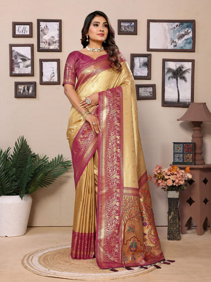 Aastha Fashion Cream Tissue Silk Weaving Saree - Distacart