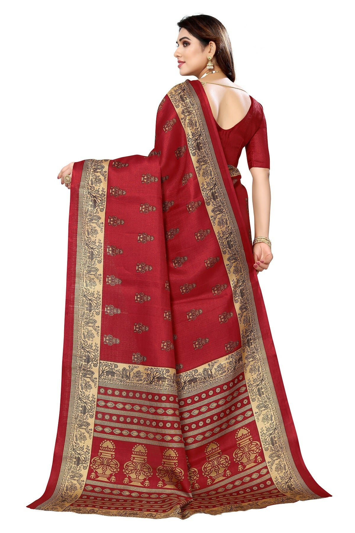 Vamika maroon Printed Art Silk Saree - Distacart