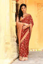 Thumbnail for Joban Fashion Red Crepe Chiffon Pure Handloom Banarasi Silk Saree