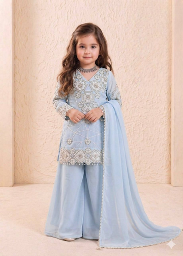 Teeya Creation New Kids Latest Trendy Kurta Palazzo Set-Blue - Dista