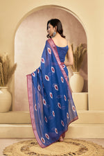 Thumbnail for Vastranavya Blue Digital Printed Linen Ready To Wear Pocket Saree with Unstitched Blouse - Distacart
