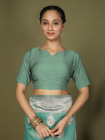 Thumbnail for Astita Linen Cotton Rama Green Saree
