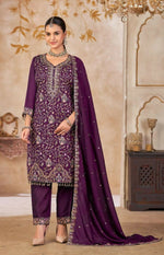 Thumbnail for Anaita Purple Vichitra Silk Readymade Suit with Embroidery & Lace Work - Distacart