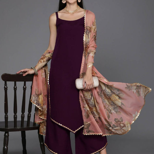 Ahalyaa Women's Traditional wear Kurta Set - Burgundy - Distacart