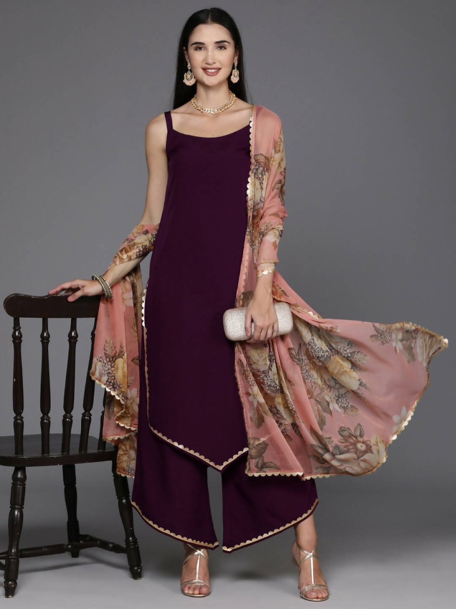 Ahalyaa Women's Traditional wear Kurta Set - Burgundy - Distacart