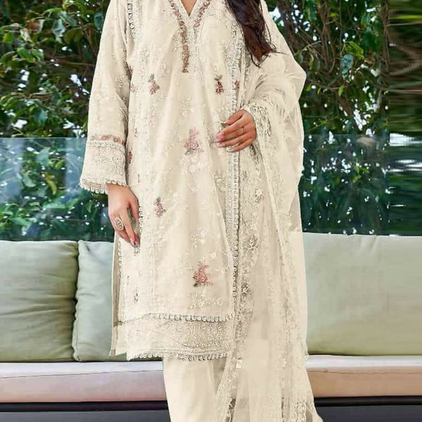 Anaita Off_white Embroidered Organza Stitched Salwar Suit - Distacart