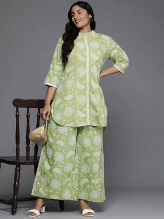 Ahalyaa Women's Traditional wear Co-ords - Green - Distacart