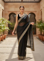 Thumbnail for Joban Fashion Black Soft twill Net Party Wear Sarees - Distacart