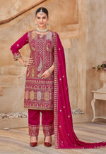 Thumbnail for Anaita Rani Pink Vichitra Silk Readymade Suit with Embroidery & Lace Work - Distacart