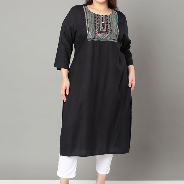 Sztori Plus Size Floral Yoke Design Sequinned Straight Kurta - Distacart