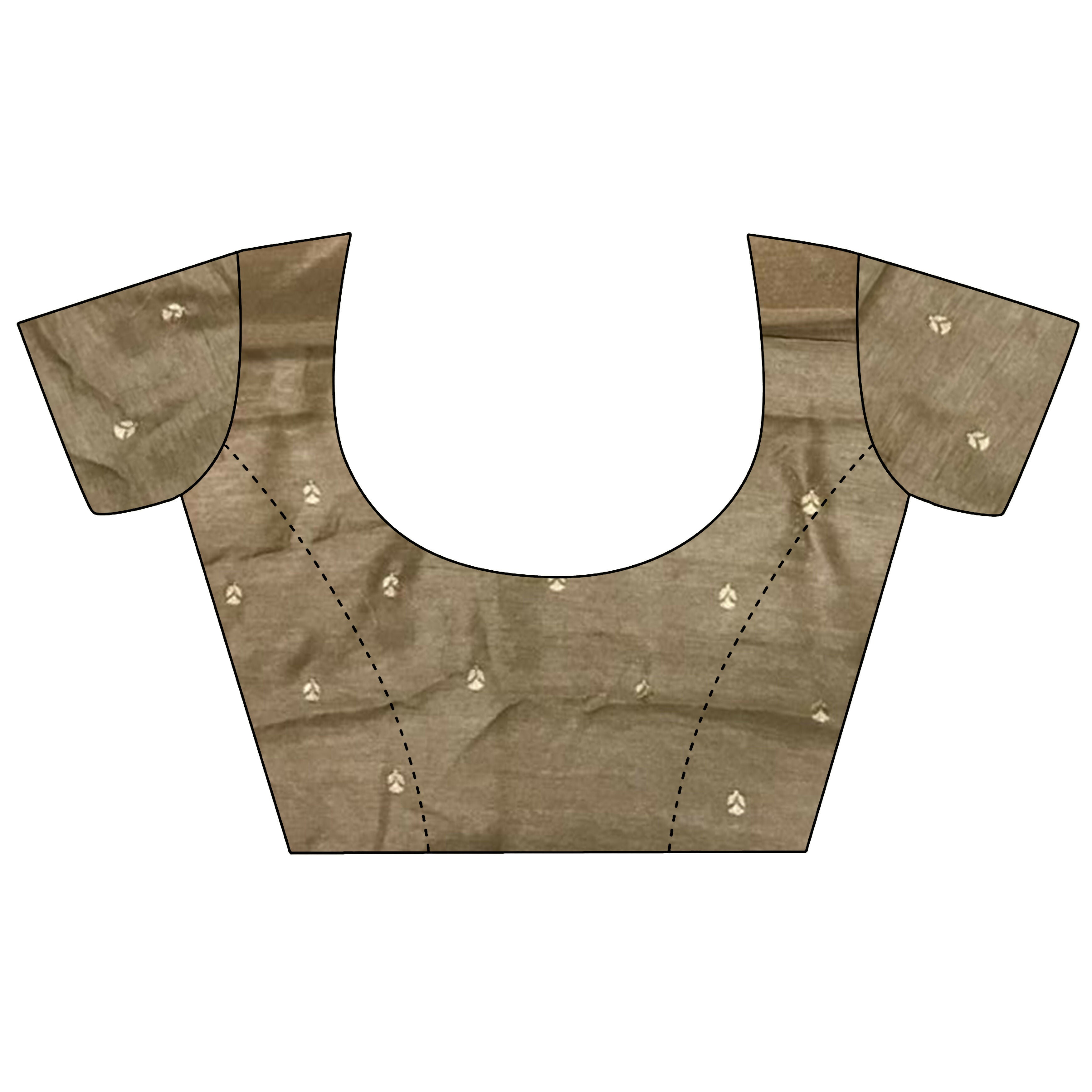 Joban Fashion Mud Brown Handloom Banarasi Organza Silk Khatali Butta Work Saree