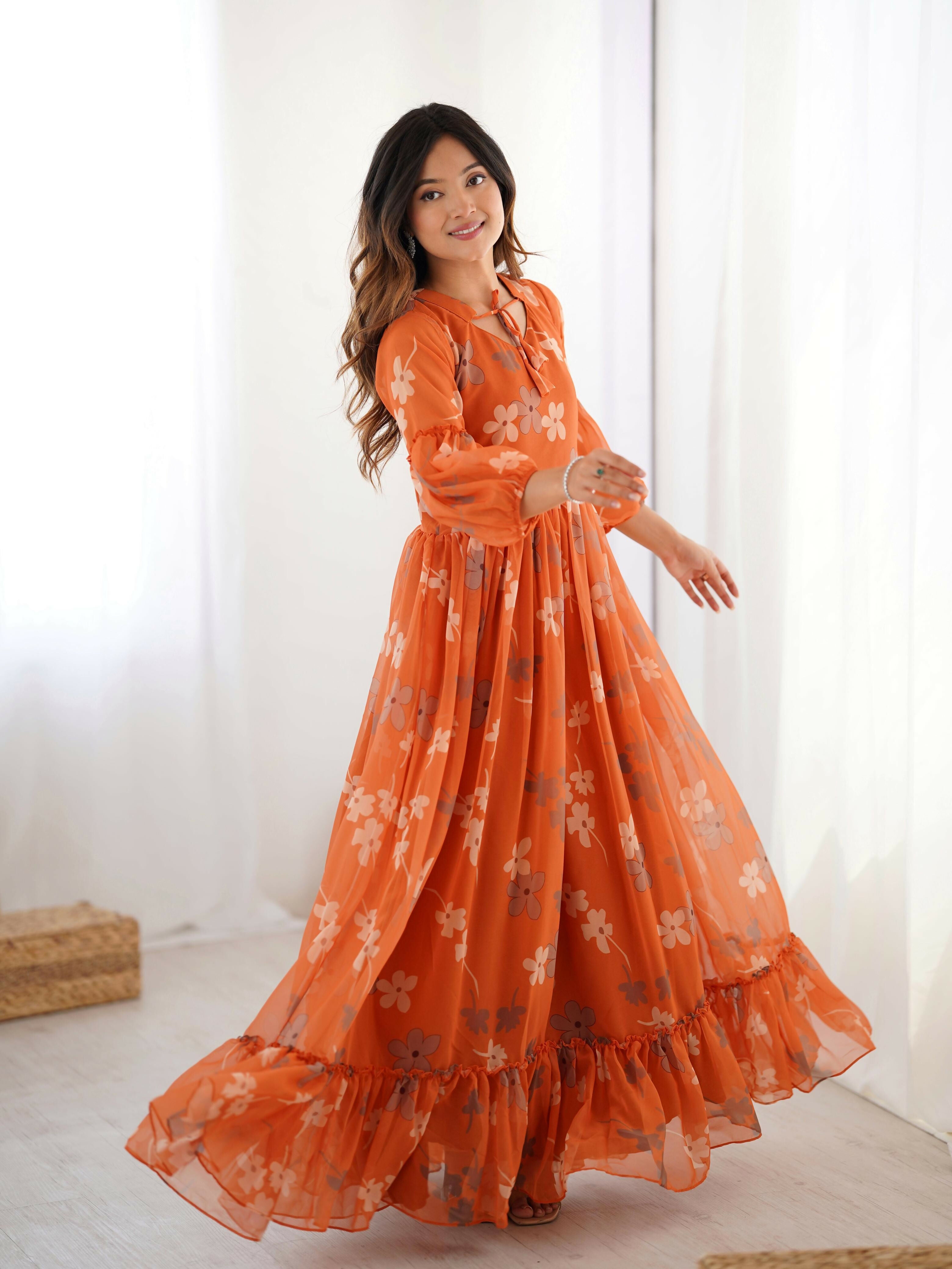 Preksha Creation Georgette Floral Print Women Gown