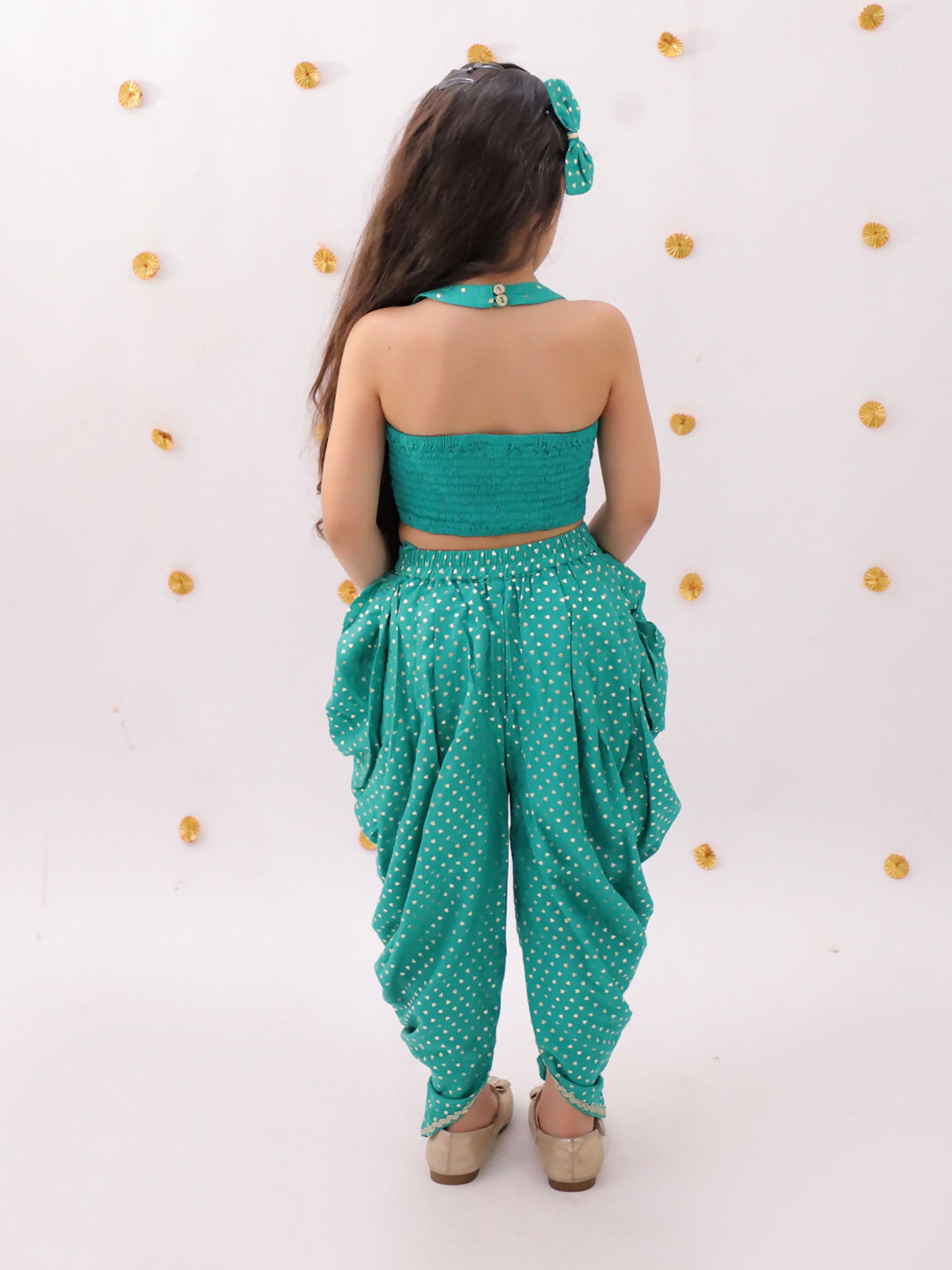 Lil Drama Khilkhilahat Green Crop Top and Dhoti SeT For Girls