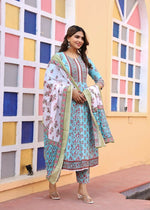 Thumbnail for Alvano Printed Anarkali Kurti with Pant and Dupatta Set for Women's and Girls Rayon - Distacart