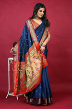 Thumbnail for Jyoti Fashion Women's Navy Blue Paithani Silk Zari Woven Saree with Blouse - Distacart