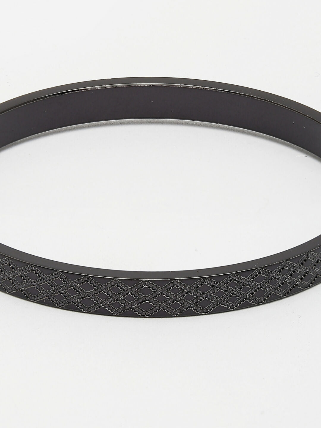 NVR Men's Black Rhodium-Plated Stainless Steel Kada Bracelet - Distacart