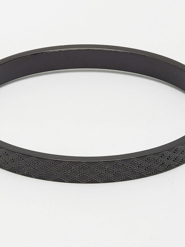 NVR Men's Black Rhodium-Plated Stainless Steel Kada Bracelet - Distacart