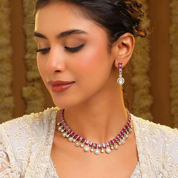 Ruby Raang Pink Kundan Necklace Set - Distacart